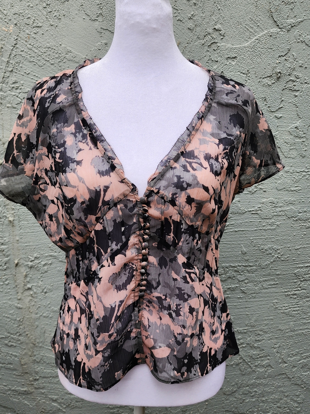 Access Floral Sheer V-Neck Button Front Blouse Top [6]